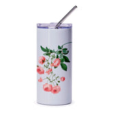 Floral Tumbler, Pink Rose Design, Vintage Style, Botanical Tumbler, Gift for Her, Flower Lover, Drinkware, Unique Tumbler, Travel Mug - Tawshia